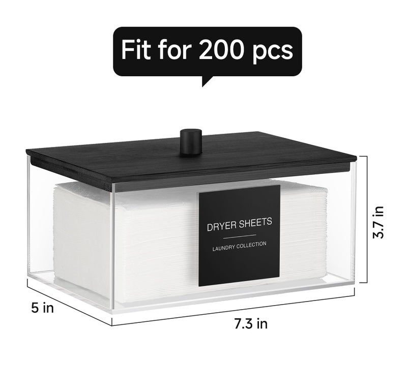 TIPGO Acrylic Dryer Sheet Holder with Lid, Clear Laundry Sheets Container with 27 Labels, Laundry Pods Storage for Laundry Room Organization - Black - Image 3